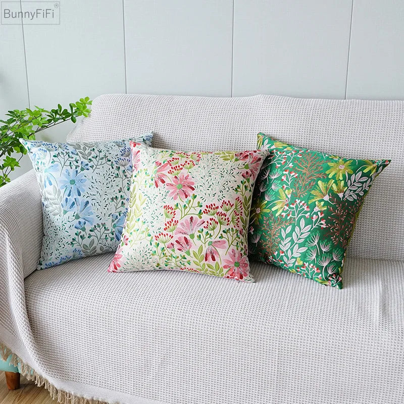 Afralia™ Jacquard Floral Pillow Cover 45x45cm Pink Green Blue Soft Smooth Touch