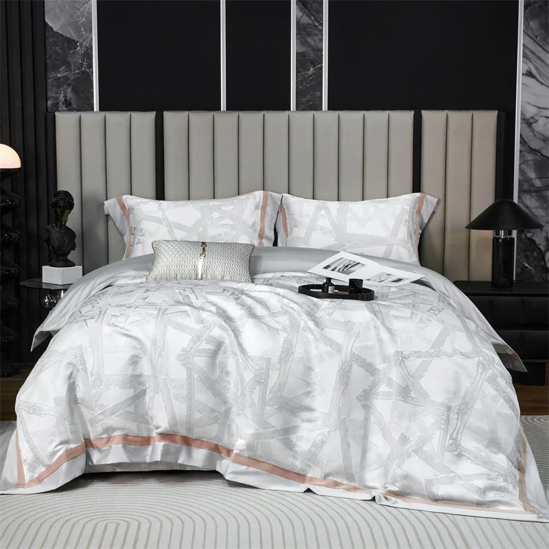 Afralia™ Luxury Jacquard Yellow Champagne Bedding Set with Satin Finish - 4-Piece