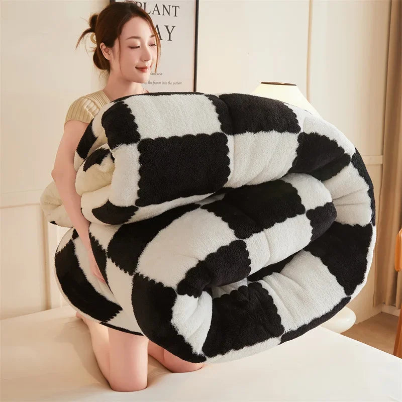 Afralia™ Winter Checkerboard Duvet Blanket: Super Thick, Warm & Weighted for Fluffy Comfort.