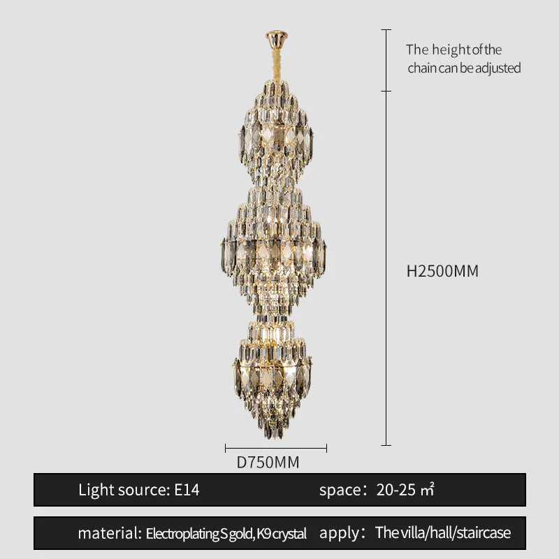 Afralia™ Spiral Staircase Crystal Chandelier - Duplex Floor Living Room Hotel Lobby Lighting