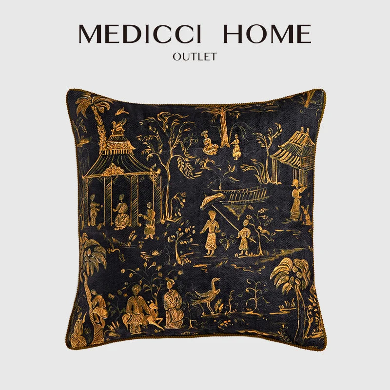 Afralia™ Oriental Salon Retro Luxury Throw Pillow Covers for Living Room Sofa