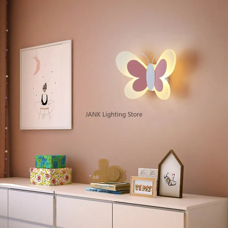 Afralia™ Butterfly LED Wall Lamp for Children's Room, Nordic Style Bedside Light