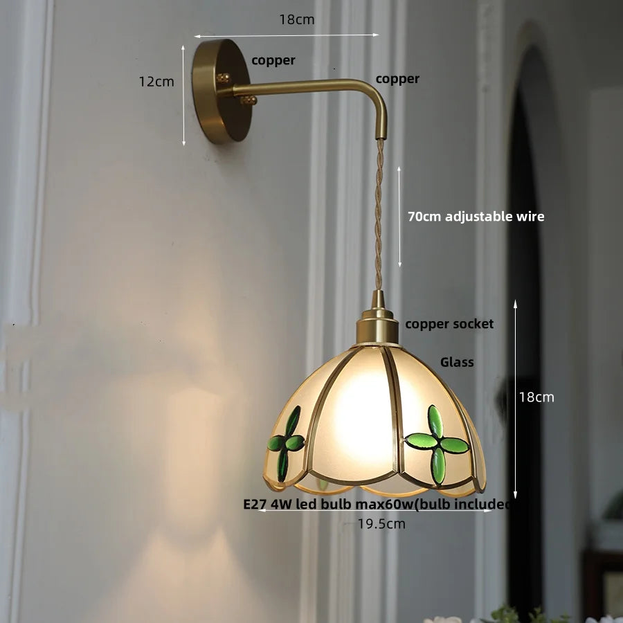 Afralia™ Tiffany Glass LED Wall Sconce Pull Chain Switch Bedroom Foyer Lamp