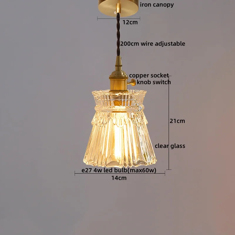 Afralia™ Copper Glass LED Pendant Lamp for Dining Living Room Bedroom Bar Nordic Style Hnaging Light