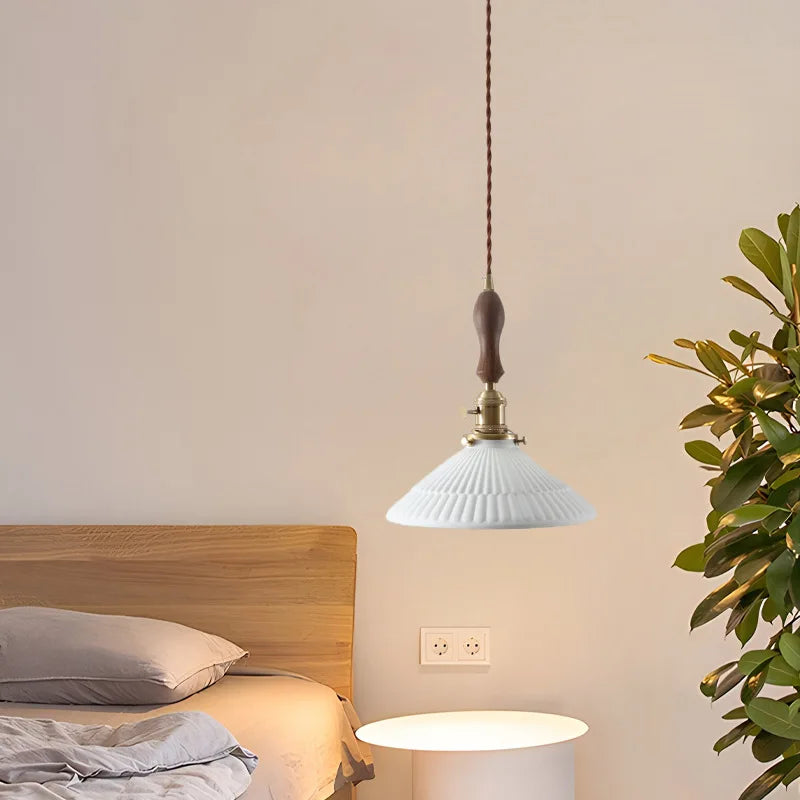 Afralia™ Ceramic Wood LED Pendant Light Fixtures for Bar, Bedroom, Living Room