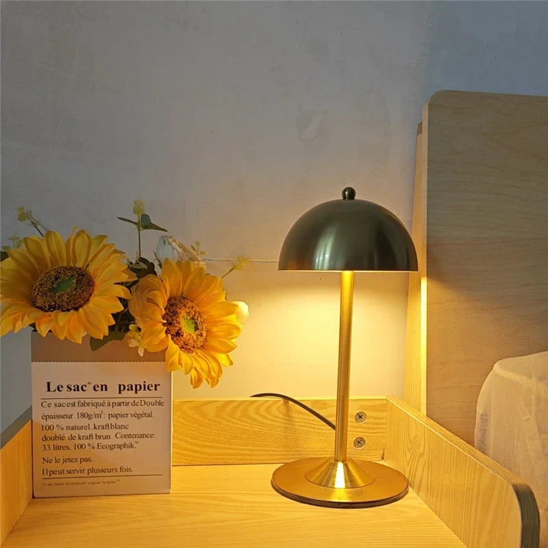 Afralia™ Modern Mushroom Shaped Golden Floor Lamp for Bedroom Study, LED Table Lamp