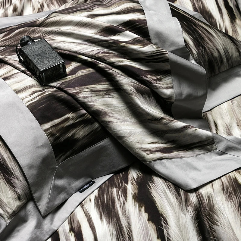 Afralia™ Feather Leopard Print Luxury 1000TC Egyptian Cotton Bedding Set