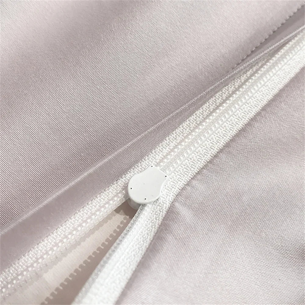 Afralia™ Pale Mauve Flowers Embroidery 1000TC Egyptian Cotton Bedding Set - Queen King Size