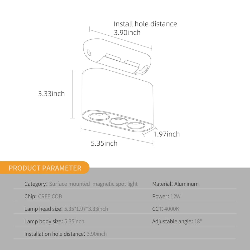 Afralia™ 12W COB Chip Ceilling Spotlight with Adjustable Angle for Magnetic Mount