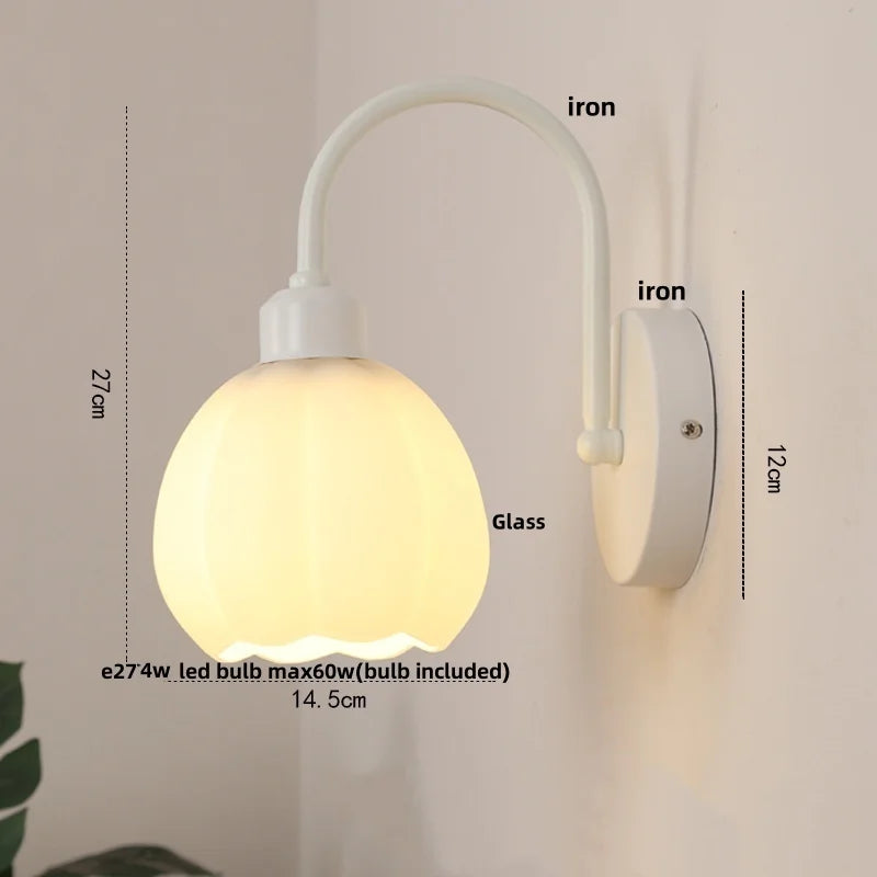 Afralia™ Wood Base Glass LED Wall Sconce Modern Bathroom Light Fixture