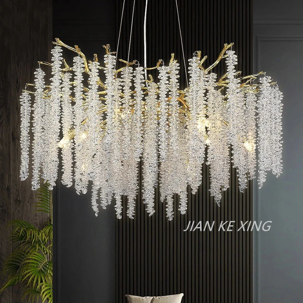 Afralia™ Luxury Crystal Tassel Pendant Chandelier for Living Room Dining Hotel Hall