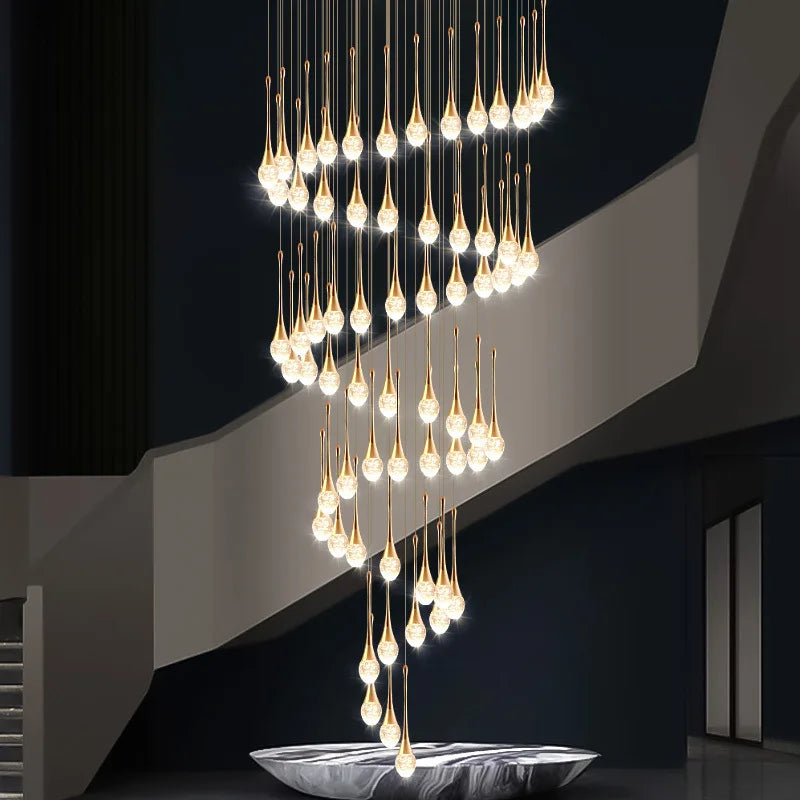 Afralia™ Crystal LED Staircase Chandelier - Luxe Lighting for Hotel, Living Room, & Lobby