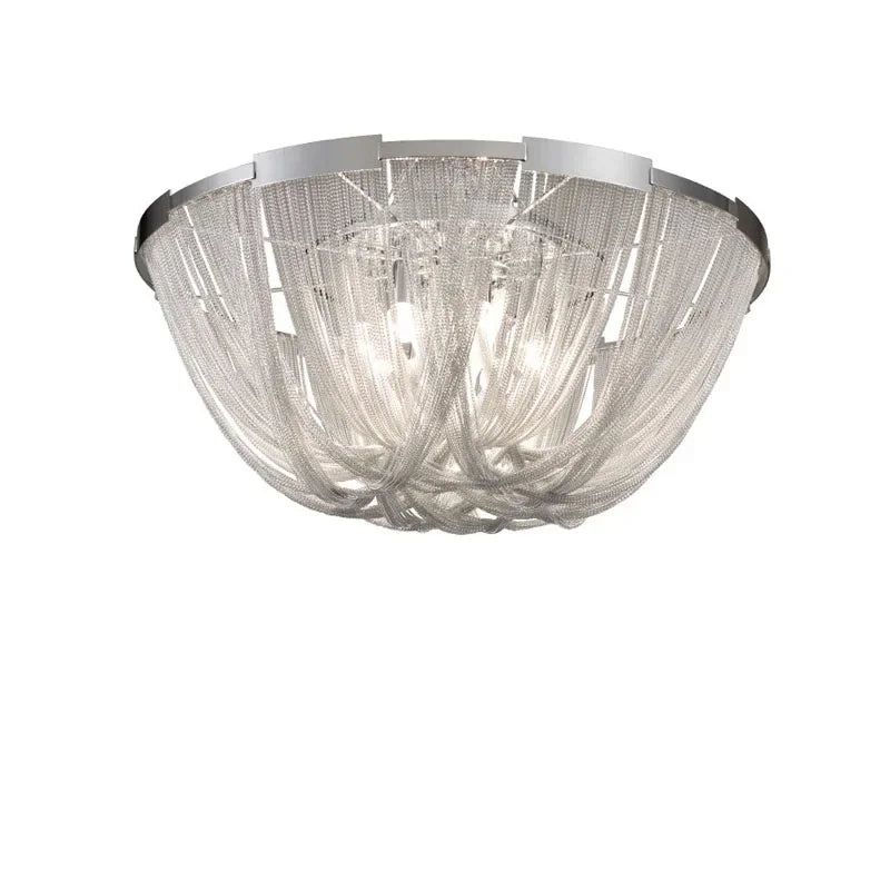 Afralia™ Modern Silver Aluminum Chain Chandelier Luxury Pendant for Hotel Restaurant Decor.