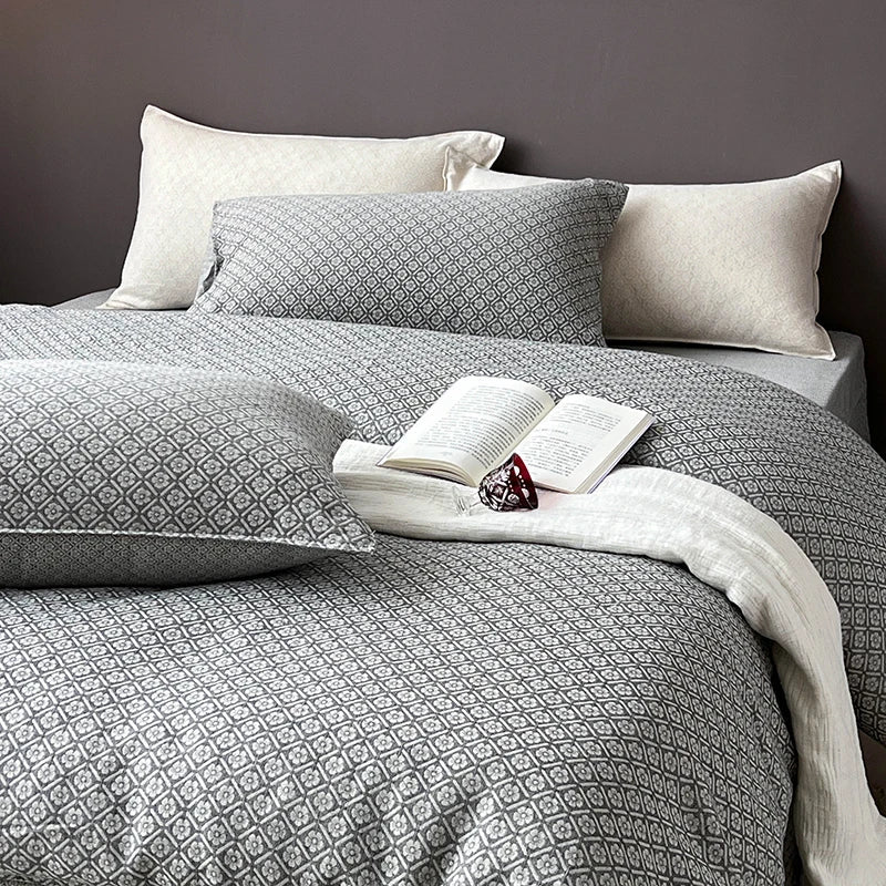 Afralia™ Linen Cotton Jacquard Bedding Set with Duvet, Sheet, and Pillowcases