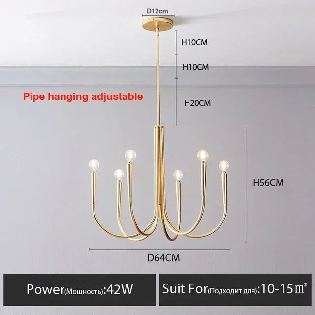 Afralia™ Gold Metal Chandelier: Modern Nordic LED Lighting for Living Room, Kitchen, Dining Room