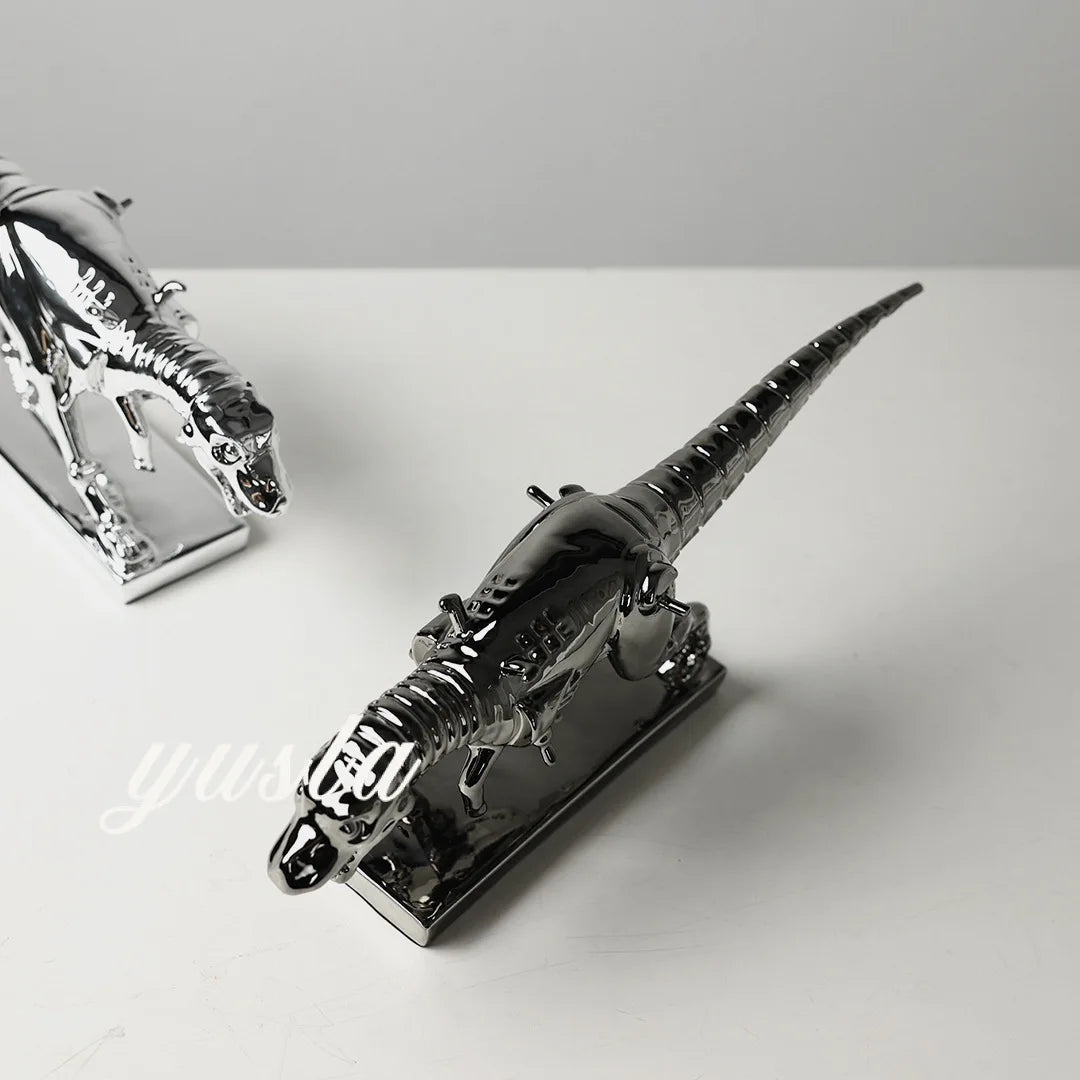 Afralia™ Silver Tyrannosaurus Rex Dinosaur Skeleton Ornament Home Decor Figurine
