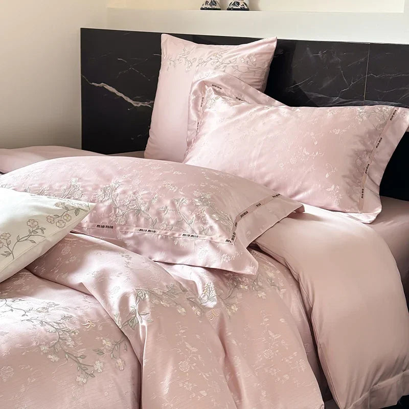 Afralia™ Jacquard 100s Egyptian Cotton Bedding Set: King Queen Ru Size Sheet Blanket Pillowcase