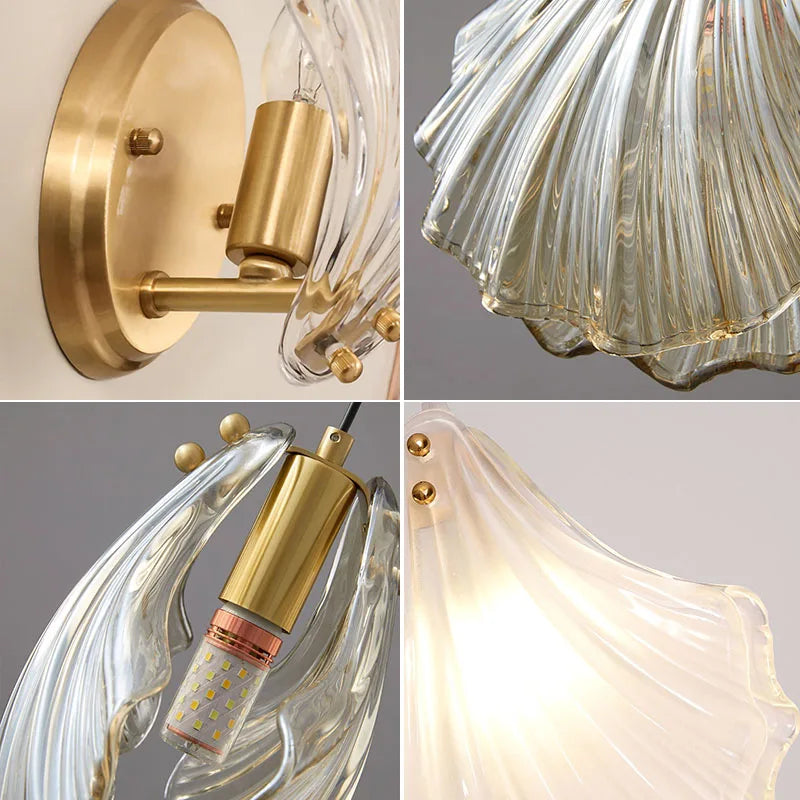 Afralia™ Sea Shell LED Glass Wall Lamp for Bedroom Dining Room Decor