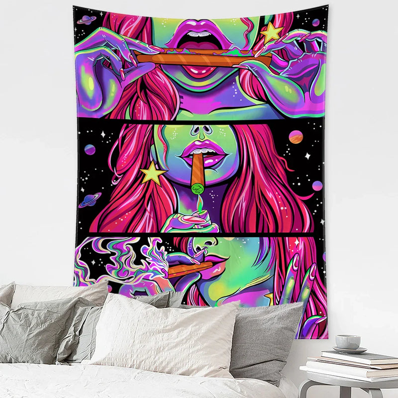 Afralia™ Green Star Girl Tapestry Wall Hanging Psychedelic Home Decor