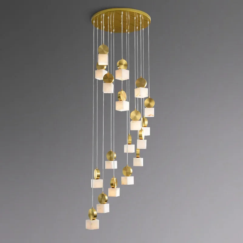Afralia™ Marble Long Chandelier Modern Minimalist Villa Living Room Loft Duplex Copper Lighting