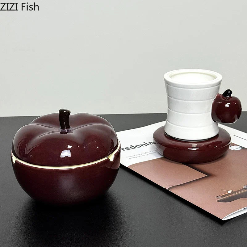 Afralia™ Deep Red Ceramic Apple Ashtray for Home and Office Smoking Accessories
