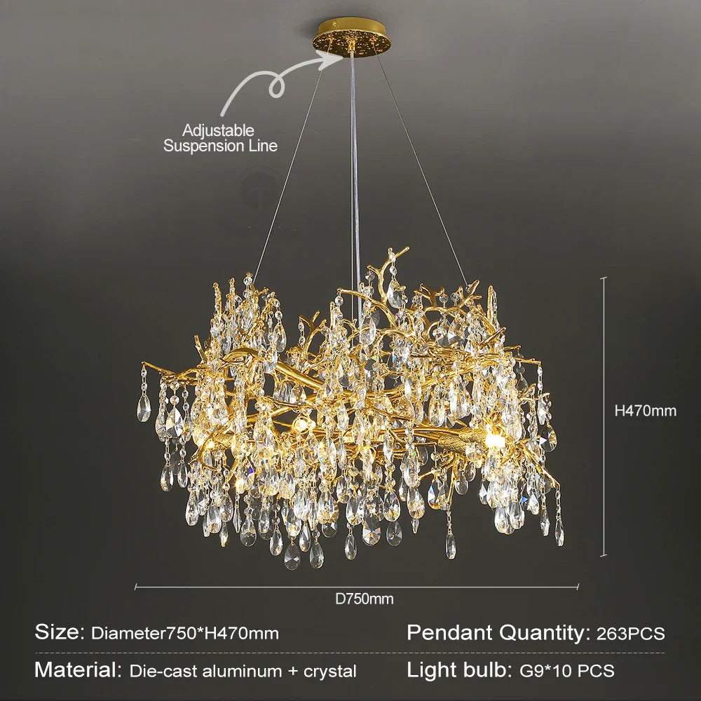 Afralia™ Luxury Gold Crystal Branch Chandelier for Kitchen Dining Living Room