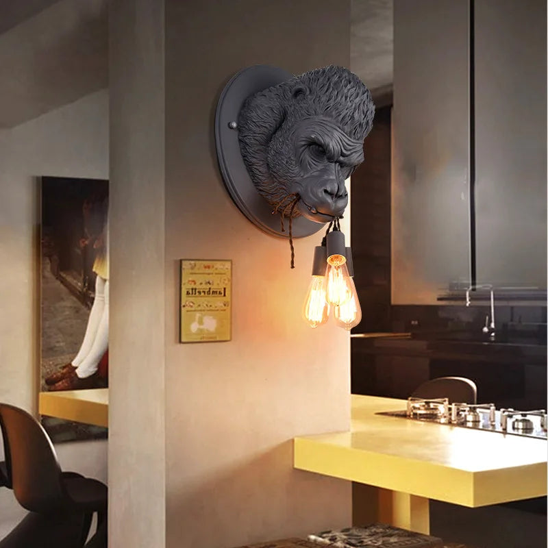 Afralia™ Gorilla Resin Wall Lamp: Modern Retro Animal LED Home Decor Bedside Lighting