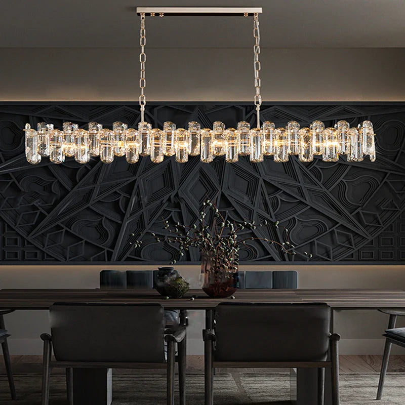 Afralia™ Gold Crystal Strip Chandelier - Dimmable Indoor Ceiling Light