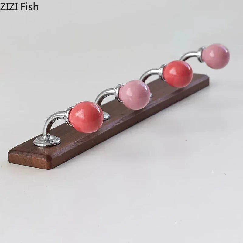 Afralia™ Walnut Wood Clothing Hat Hook Wall Storage Holder Shelf