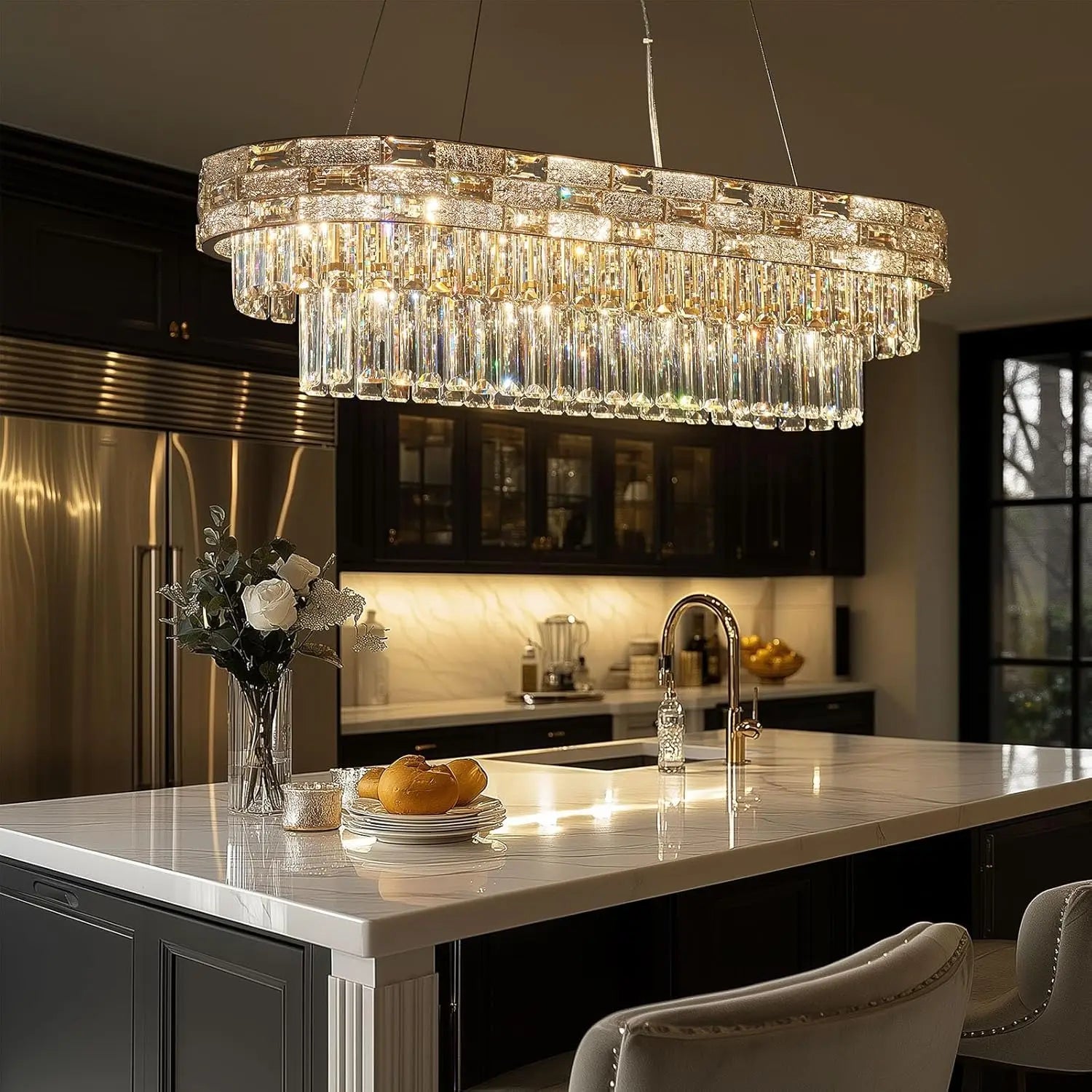 Afralia™ Gold Crystal Chandelier for Luxury Living Room & Kitchen Island