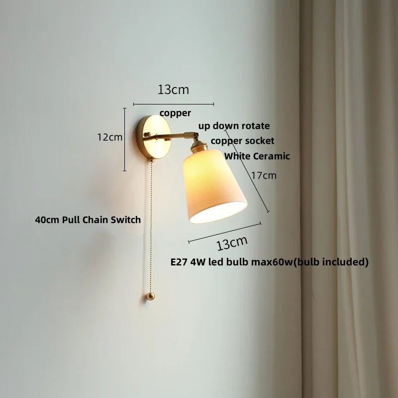 Afralia™ Ceramic LED Wall Lights | Pull Chain Switch | Bedroom Mirror Fixture