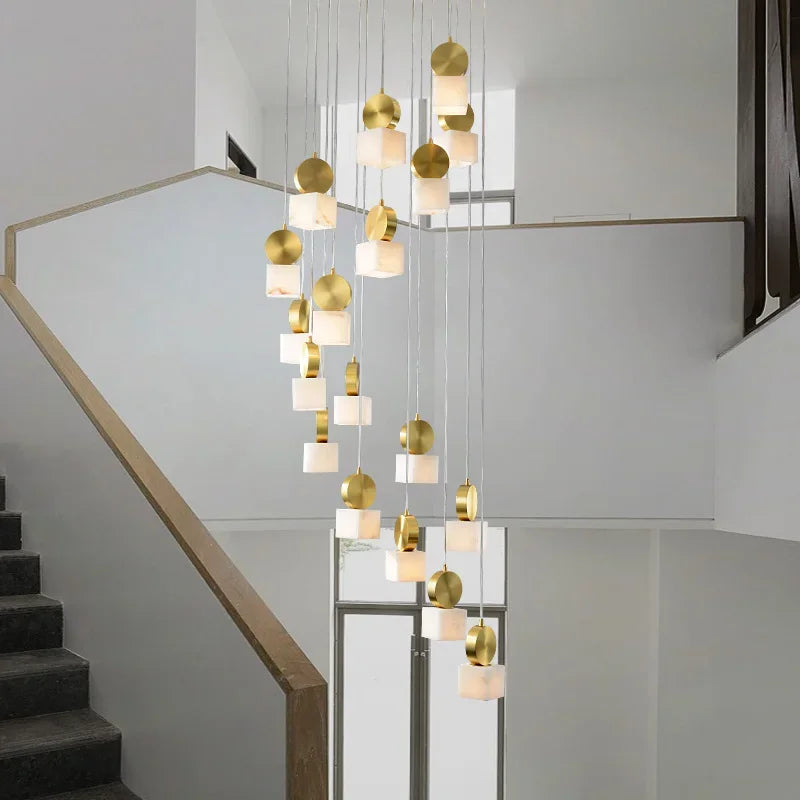 Afralia™ Marble Long Chandelier Modern Minimalist Villa Living Room Loft Duplex Copper Lighting