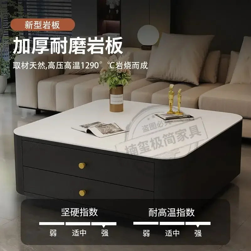 Solid Wood Square Coffee Table with Drawer by Afralia™ - Modern Italian Design