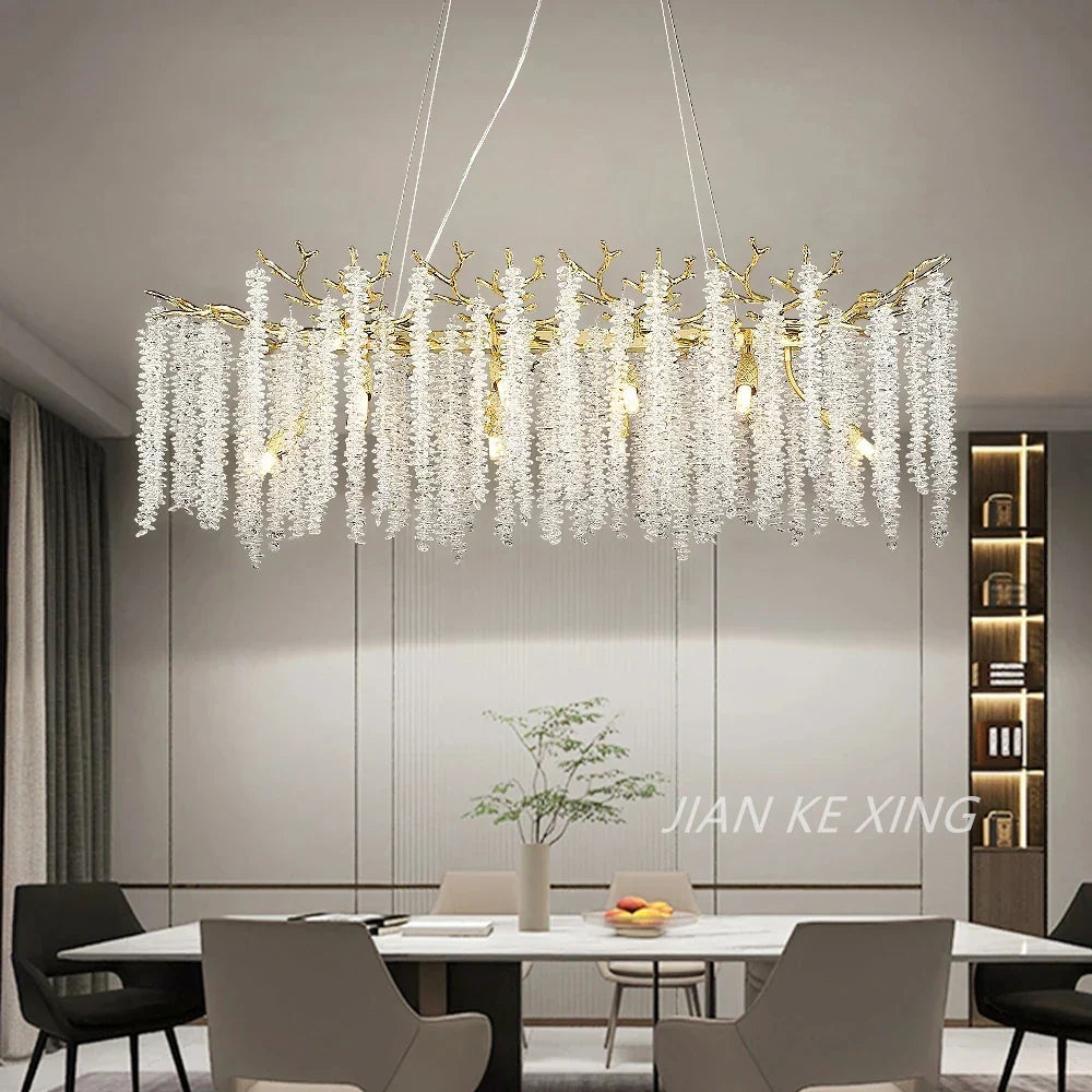 Afralia™ Luxury Crystal Tassel Pendant Chandelier for Living Room Dining Hotel Hall
