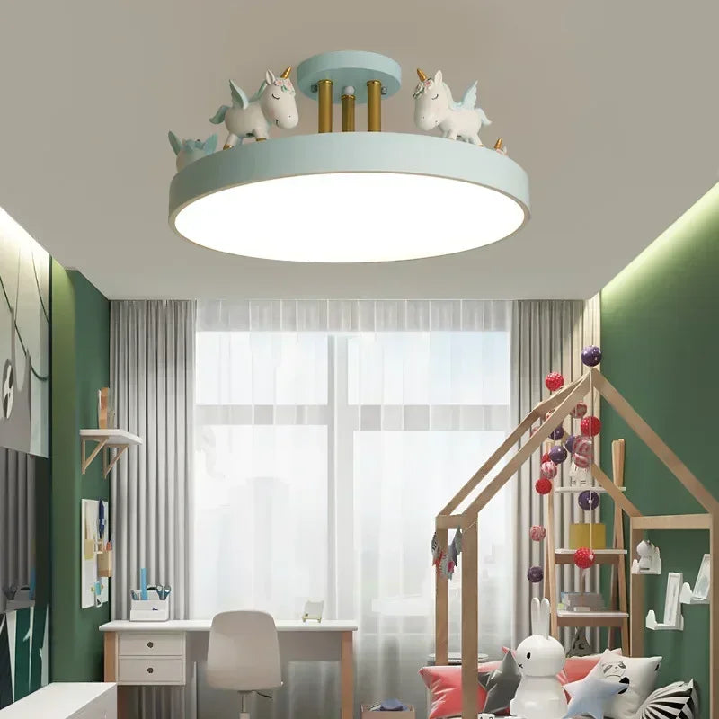 Afralia™ Unicorn LED Ceiling Lights for Kids' Room - Modern Resin Bedroom Lamps