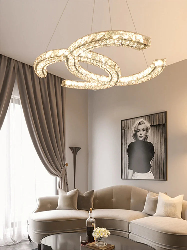 Afralia™ Modern LED Crystal Chandelier for Living Room, Restaurant - Creative Pendant Light