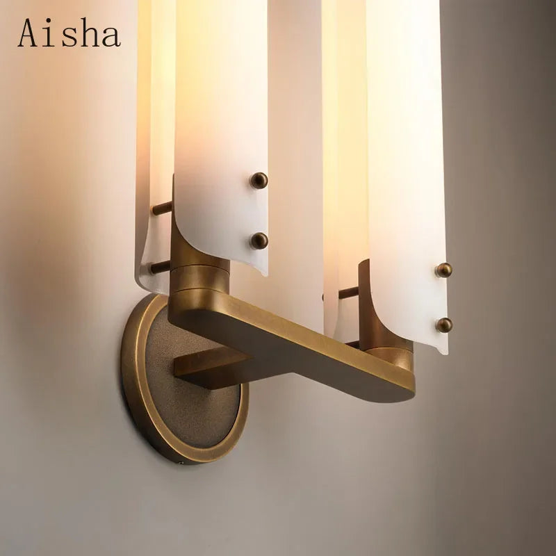 Afralia™ Copper Glass Wall Sconce Luxury Wall Lamp for Bedroom & Corridor