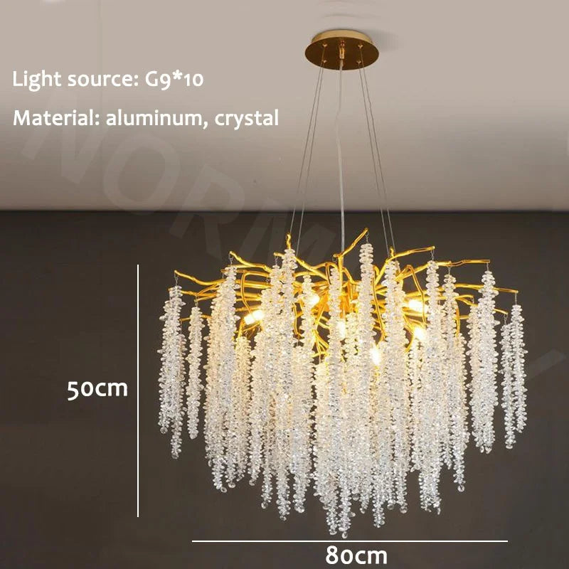 Afralia™ Gold Branch Crystal Chandelier LED for Bedroom Living Dining Room