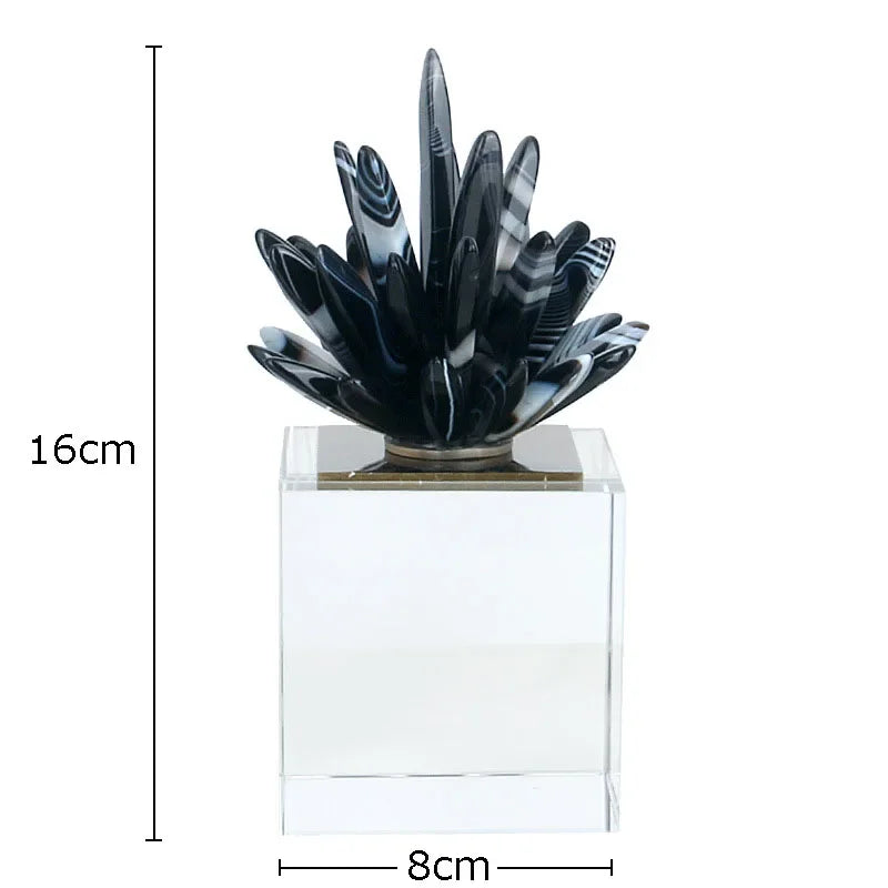 Afralia™ Black Agate Flower Crystal Art Desk Decoration on Crystal Base