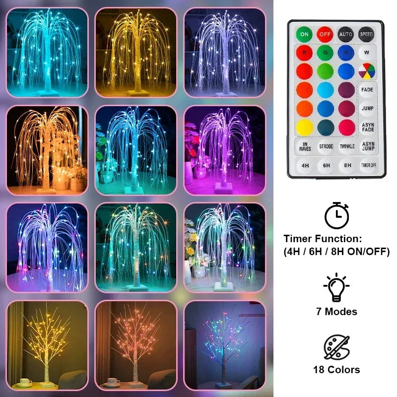 Afralia™ Colorful Willow Tree Lights with 7 Modes Remote Control for Parties, Holidays & Gifts