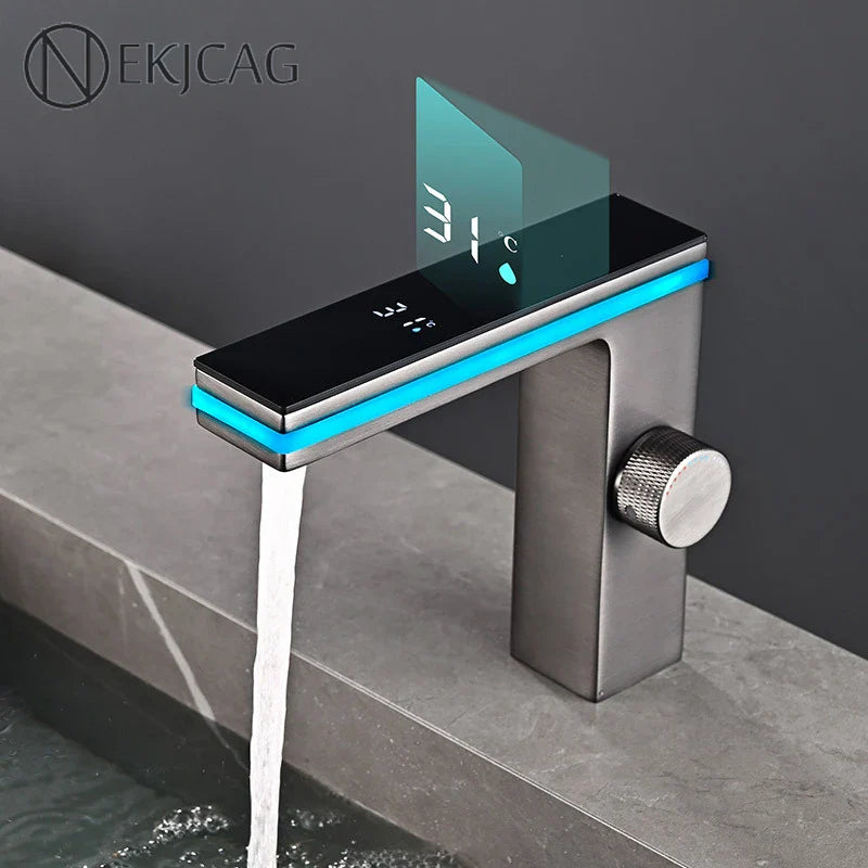 Afralia™ LED Temperature Display Basin Faucet with LCD Screen, Cold Hot Mixer Sink Tap