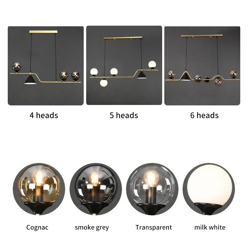 Afralia™ Nordic Glass Ball Chandelier for Living Room, Modern Black Luster Pendant Light