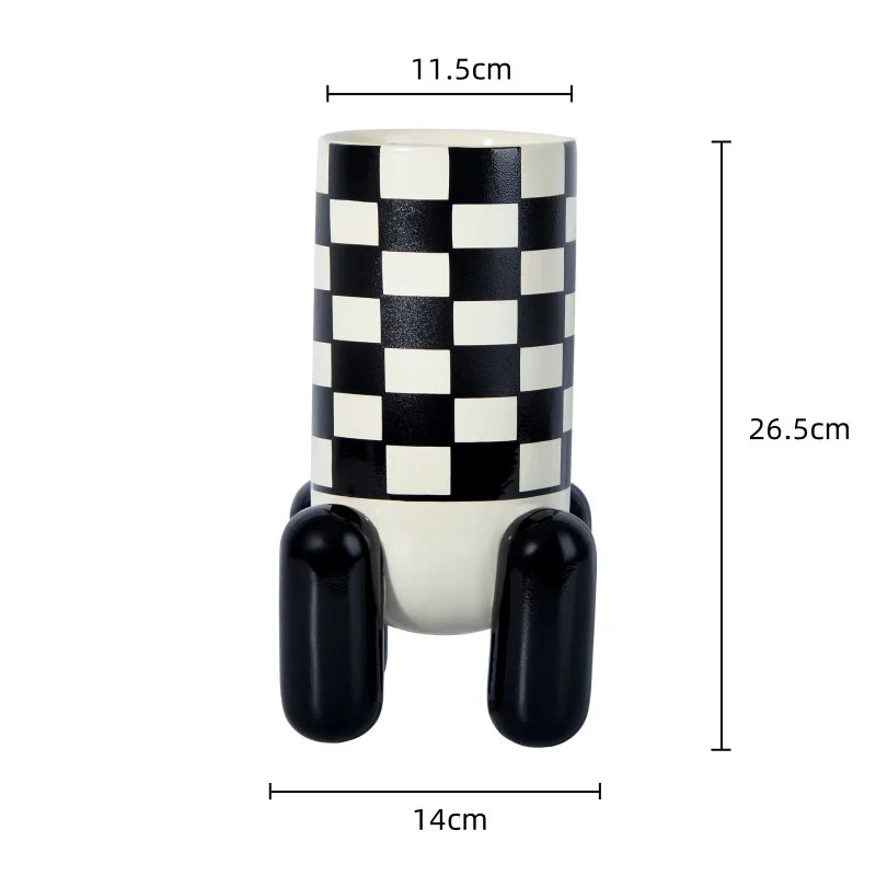 Afralia™ Checkered Ceramic Vase Tall Flowerpot Home Decor Accessory