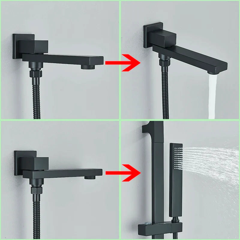 Afralia™ Black Rainfall Shower Faucets with Slider Bar and Embedded Mixer