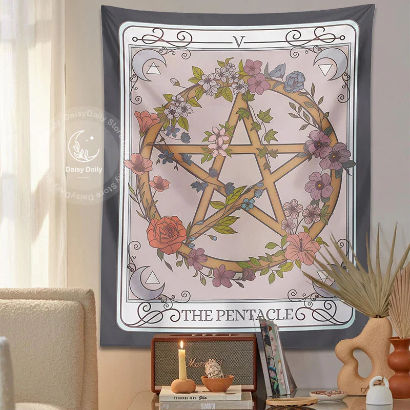 Afralia™ Pentacle Tarot Tapestry: Witchy Forestcore Botanical Magic for Home Decor