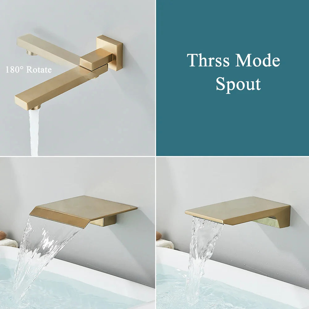 Afralia™ Brushed Gold Shower Faucet Set 2/3 Way Rainfall Bathtub Mixer Wall Mounted Box