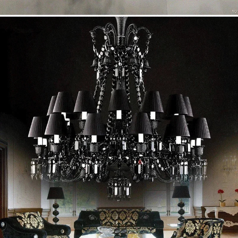 Afralia™ Black Crystal Chandelier: Luxury Lighting for Villa Hotel, Living Room, Dining Room