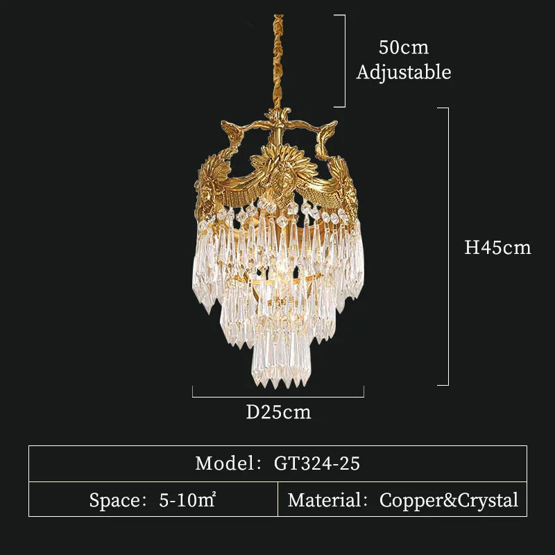 Afralia™ Luxury Brass Chandelier with Crystals for Restaurant, Bedroom, and Foyer