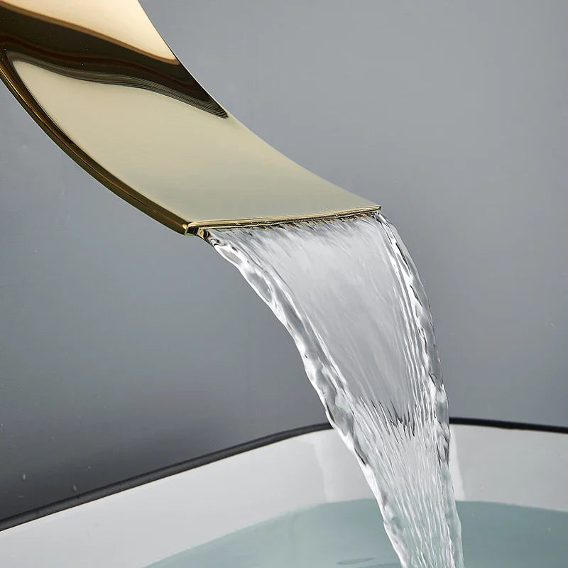 Afralia™ Gold Waterfall Wall Mount Faucet for Bathroom Basin Mixer Tap