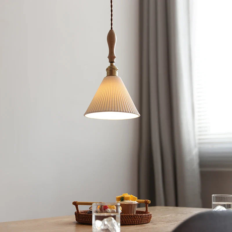 Afralia™ Ceramic Hanging Lamp with Wood Handle for Bedroom, Dinning, Living Room